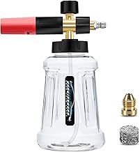 Canon à mousse compatible avec nettoyeur haute pression à connexion rapide 1/4, distributeur de savon réglable de 1 L avec buse de pulvérisation réglable de nouvelle génération (noir et rouge)