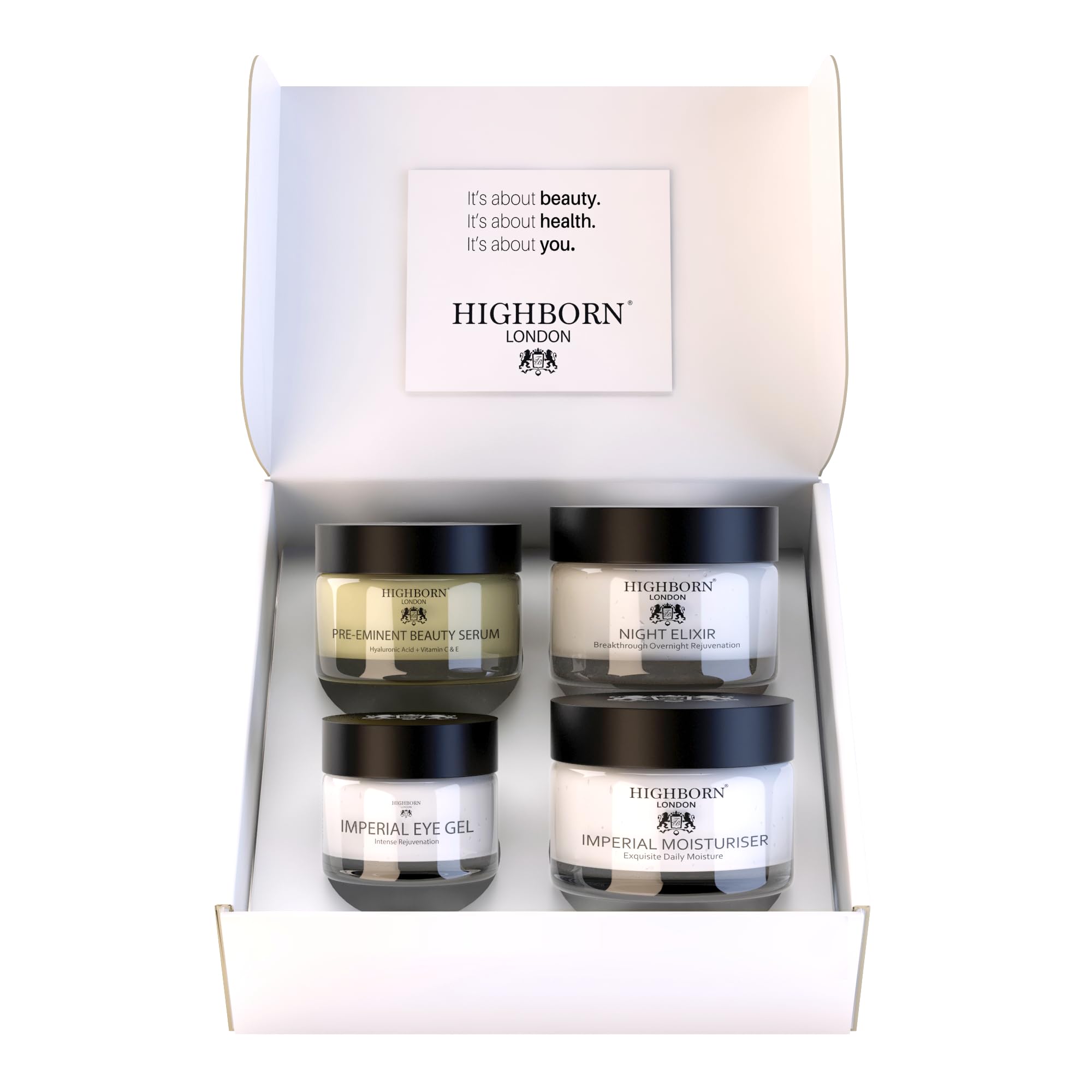 HighBorn London Four Phase Day & Night Collection - Anti Aging Skincare Set for Women w/Beauty Serum, Eye Gel, Imperial Moisturiser & Night Elixir