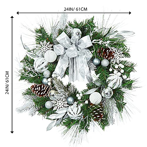 24 inch Lighted Christmas Wreath with LED Lights Indoor Outdoor Battery Operated Christmas Wreath Decoration Xmas Wreath for Fireplace Front Door Holiday Home Decor