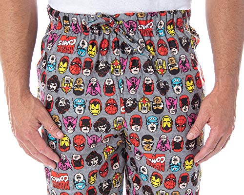 Marvel Men's Vintage Comic Character Faces Superhero Adult Sleep Lounge Pajama Pants2