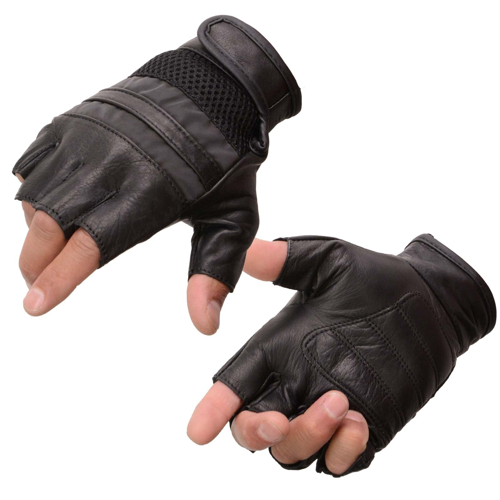 Milwaukee Leather SH198 Men's Black Flame Embroidered Fingerless Gloves with Gel Palm