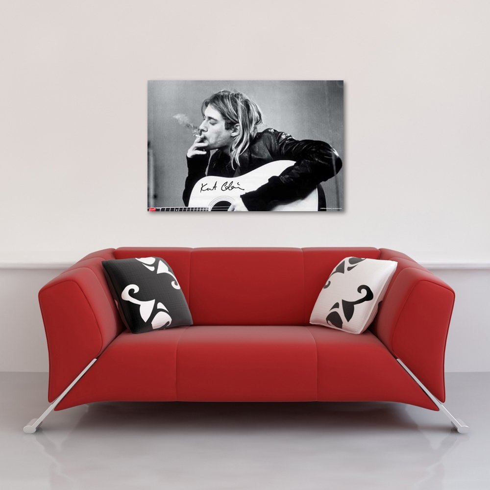 Cobain, Kurt - Smoking - Musikposter Kurt Cobain Alternative - Grösse 91,5x61 cm + Wechselrahmen, Shinsuke® Maxi Kunststoff Silber, Acryl-Scheibe