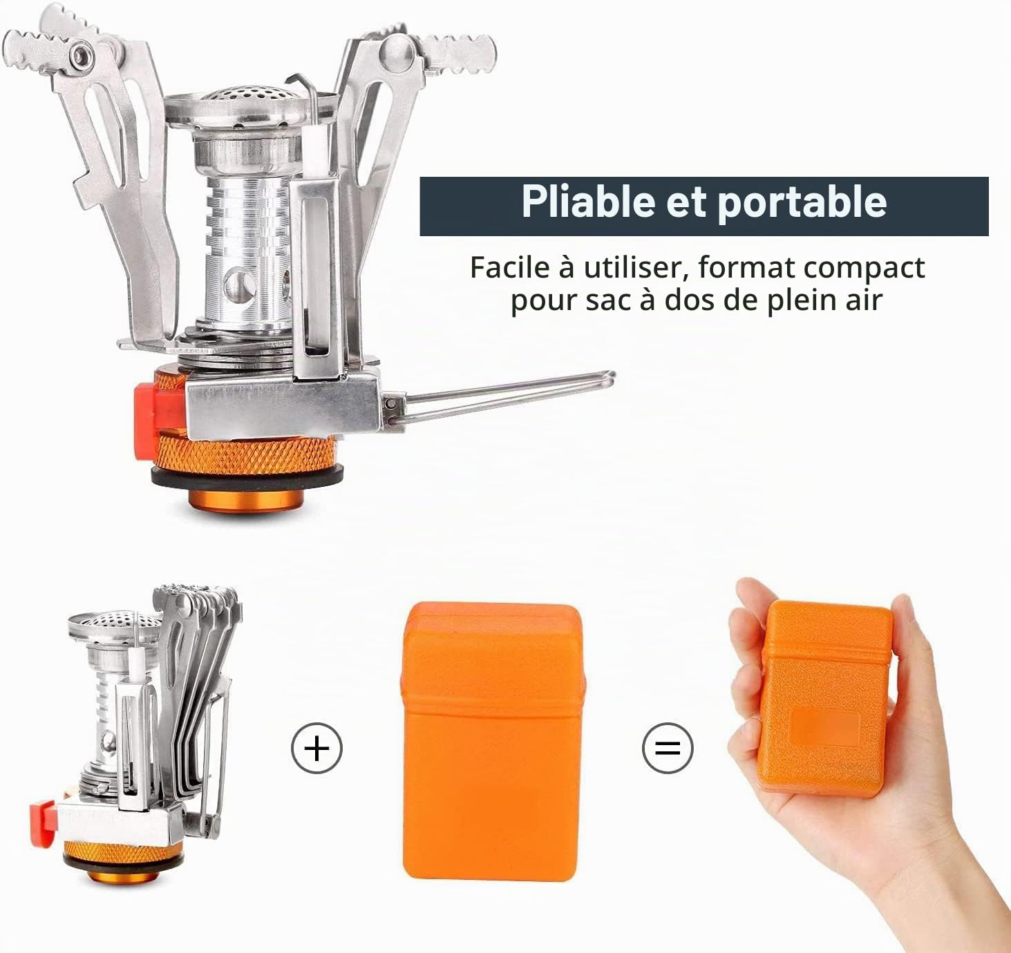 Réchaud de Camping et Casserole - Cuisinière Portable de randonnée avec brûleur à gaz Propane et Butane pour Bouteille de gaz à allumage piezo