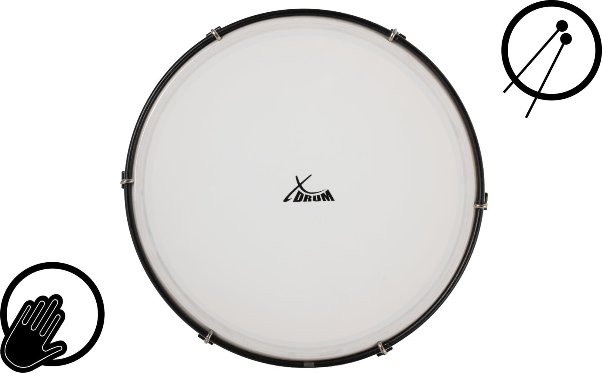 XDrum HTM-10K Tambourin 10" avec Peau Synthétique, Diamètre: 10" (25 | 4 cm), Peau en polyester robuste, Cadre en érable, 6 crochets de tension pour accorder le tambourin, Poignée ergonomique