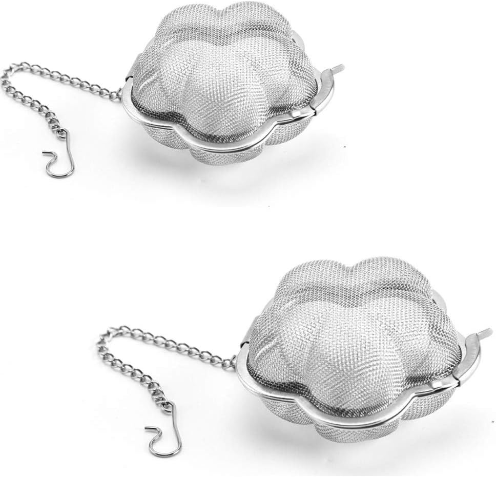 Mayata 2pcs Stainless steel fine mesh seasoning ball kitchen soup spice stew filter kitchen tool metal tea bag tea ball (2pcs Flower Shape),Silver,6cm