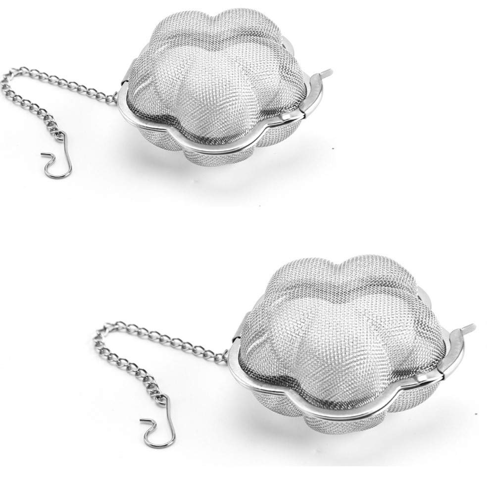 Mayata 2pcs Stainless steel fine mesh seasoning ball kitchen soup spice stew filter kitchen tool metal tea bag tea ball (2pcs Flower Shape),Silver,6cm
