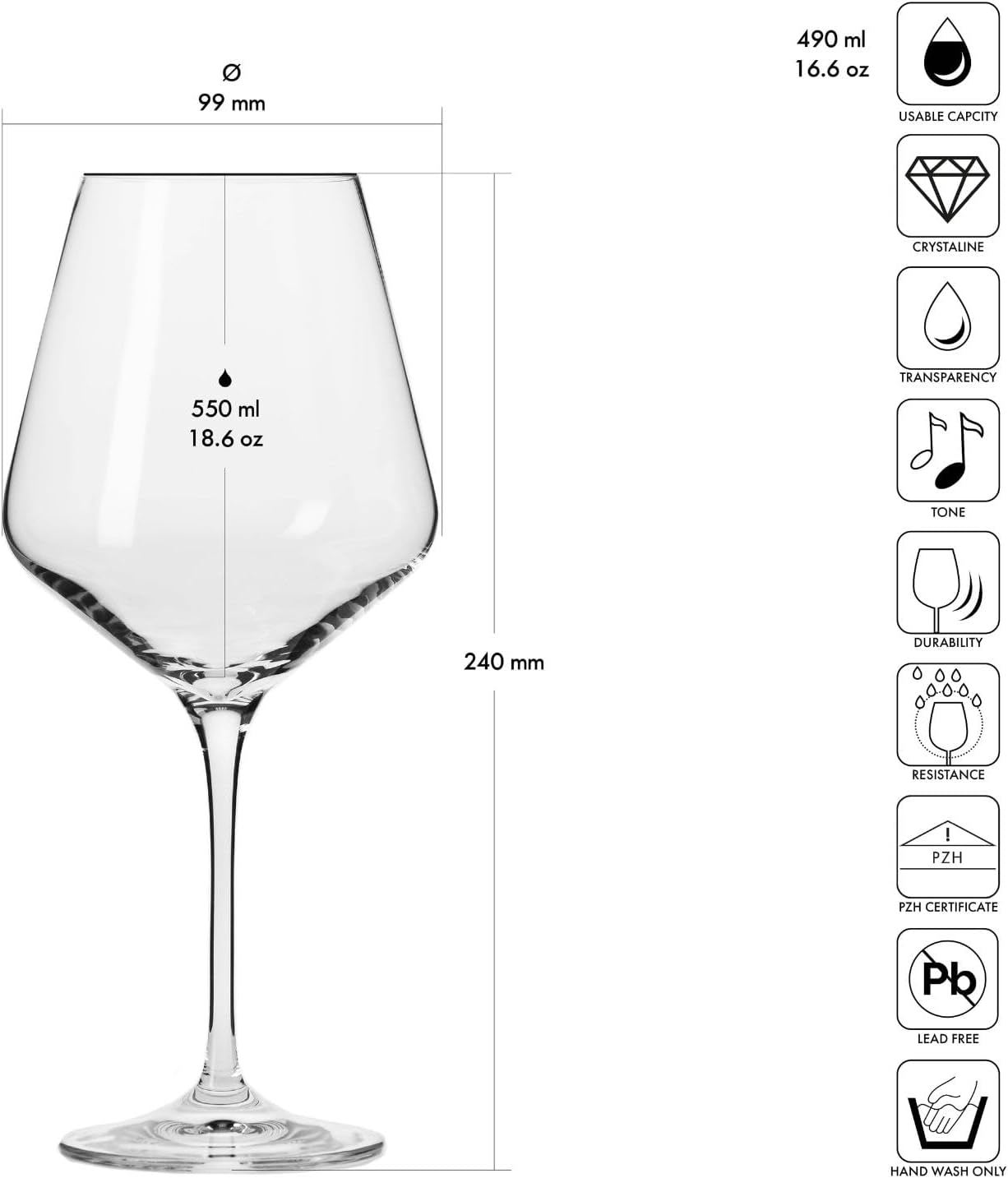 Krosno Wine Set | 1x Wine Decanter Carafe, 60.9 OZ + 6x Red Wine Glasses, 16.6 oz, Crystal Glass,Unique Elegant Premium, Dishwasher Safe, Made in Europe