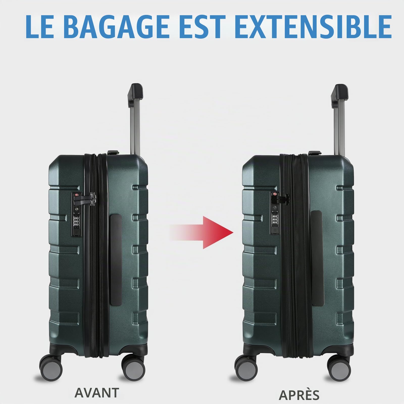 KROSER Valise Cabine 55x40x20 - Légère, Coque Rigide, Valise à roulettes avec 4 Roues et Serrure TSA intégrée, Valise à roulettes Robuste avec Port USB, Bagage à Main 20 Pouces, Vert foncé