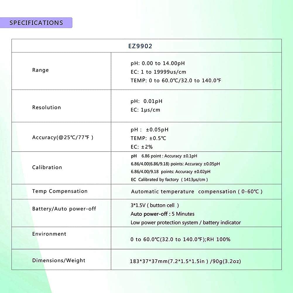 Precise PH/EC/Temp Temperature Test Pen Ph Pen EC Conductivity Water Quality Pen Swimming Pool PH Portable PH Meter with Backlight Practical Water Quality Detector