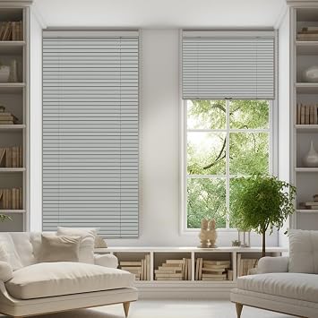 Cordless Aluminum Mini Blinds for Windows Room Darkening 1" Metal Horizontal Window Blinds Venetian Light Adjust Window Shades for Home Office Living Room Door Gray,31" W x 48" H