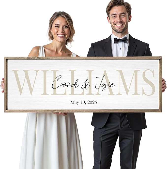 Wedding Gifts for Couples 2026, Custom Wood Wedding Sign for Newlywed, Bridal Shower Gift, Engagement Gift, Personalized Framed Last Name Sign with Established Date for Home