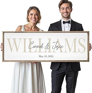 Wedding Gifts for Couples 2025, Custom Wood Sign for Bridal Shower Gift, Engagement Gift, Newlywed Gift, Personalized Framed Last Name Sign with Established Date for Home