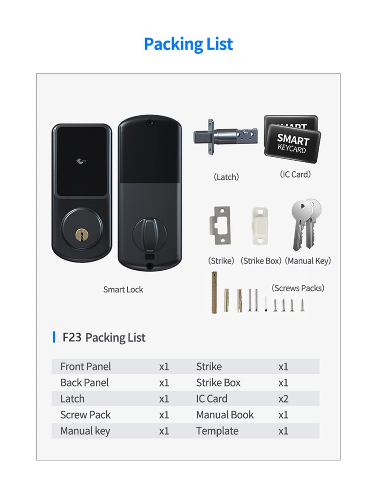 Inteligentny zamek do drzwi, Deadbolt Lock Smart Electronic Door blokuje zdalne odblokowanie App Mądry Ic Karta do domu inteligentnego(Nero)