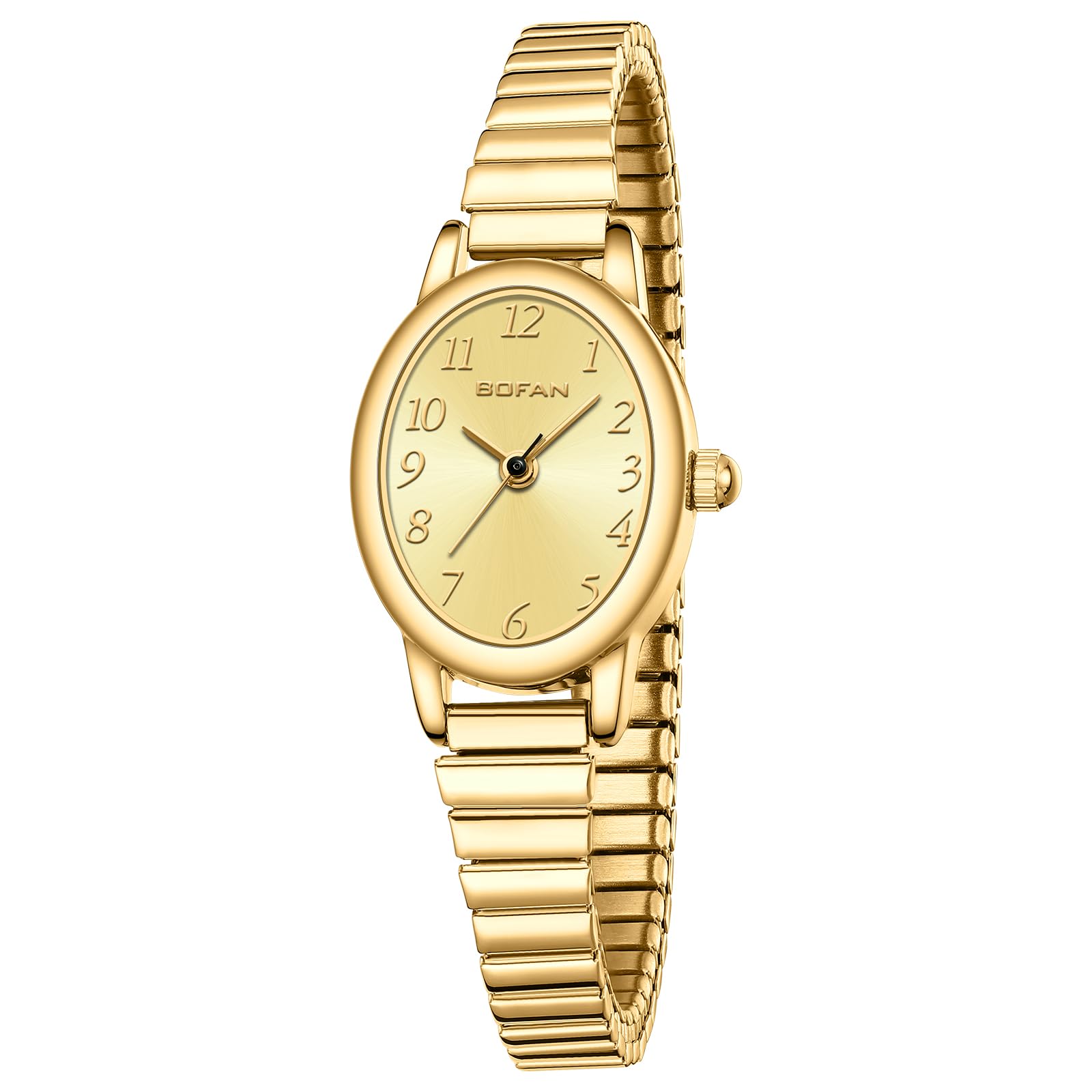 BOFAN Small Gold Watches for Women Easy Read Ladies Quartz Wrist Watch with Stainless Steel Expansion Band,Waterproof.