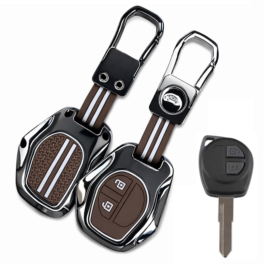 Image of Premium Metal & Silicone Car Key Cover for Suzuki 2 Button Remote Key | Compatible with Swift, Ertiga, WagonR, Celerio, Dzire, Alto, Fronx, Brezza, S-Presso, Ignis | Luxury Key Case