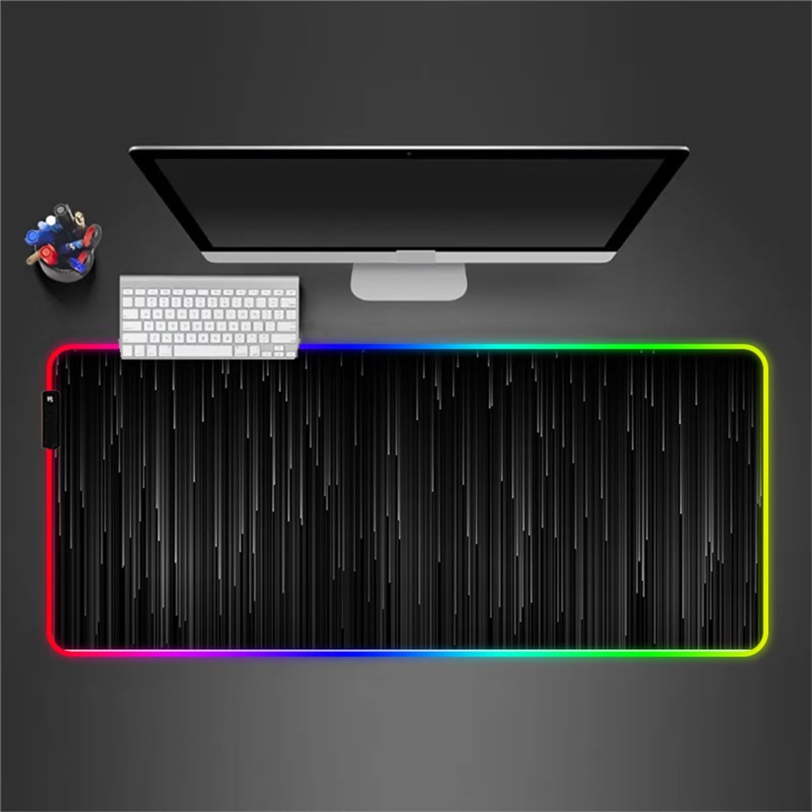 Tappetino per Mouse RGB Linea Grigia Grande Tappetino per Mouse da Gioco LED con 14 Modalità di Illuminazione Tappetino Antiscivolo per Laptop Ufficio e Scrivania 900x400x4mm