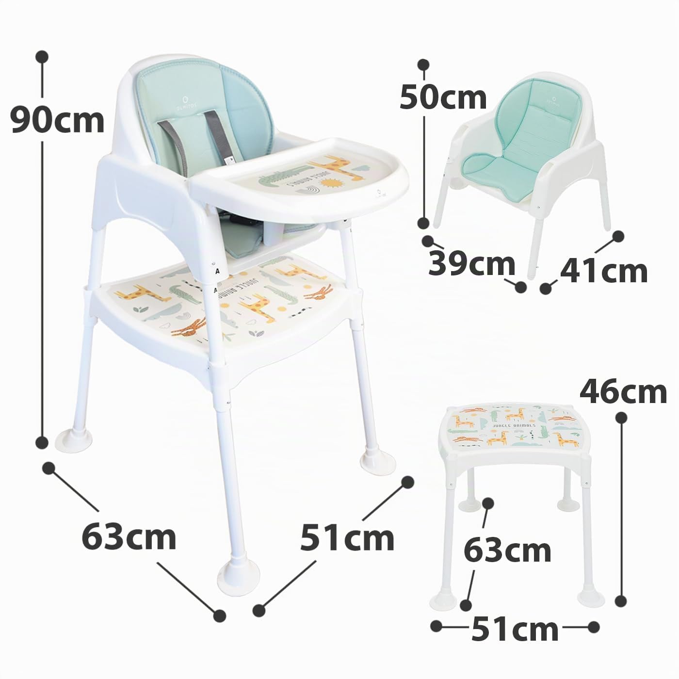 Olmitos - Trona Evolutiva 3 en 1 para Bebé: Trona, Silla Infantil y Mesa con Silla - Arnés de Seguridad, Bandeja Extraíble, Ligera y Ajustable