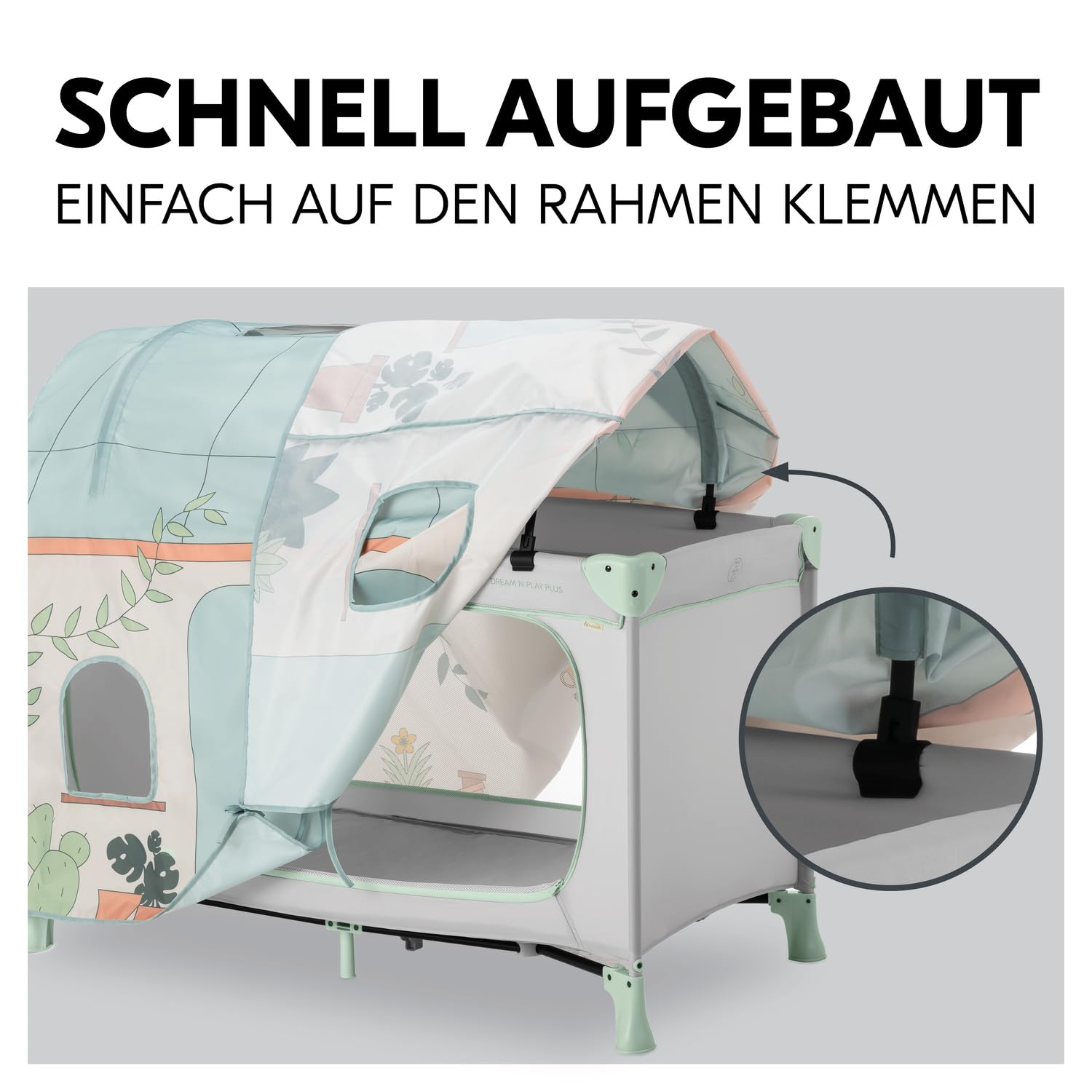 hauck Travel Bed Cover, Plants - Spielzelt Überwurf für Kinderreisebetten mit Einer Liegeflächenbreite von 60 cm - Kompatibel mit Dream N Play Plus, Sleep N Play Go Plus, Play N Relax Center