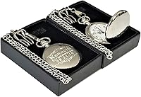 Vista 2 de Juego de reloj de bolsillo personalizado, oferta de boda y ocasión especial con cadena, caja y grabado.