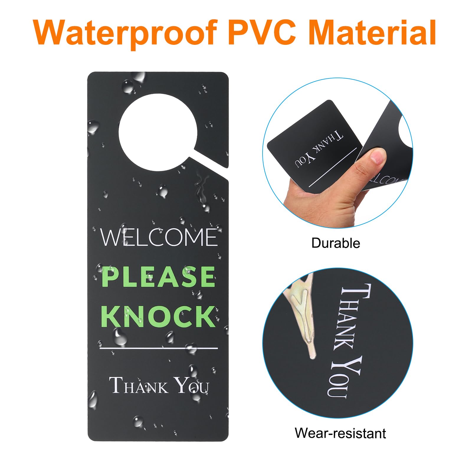 PATIKIL Do Not Disturb Door Hanger Sign, 2 Pcs PVC Double Sided Welcome Please Knock Door Sign Decor for Office Meeting - Image 3