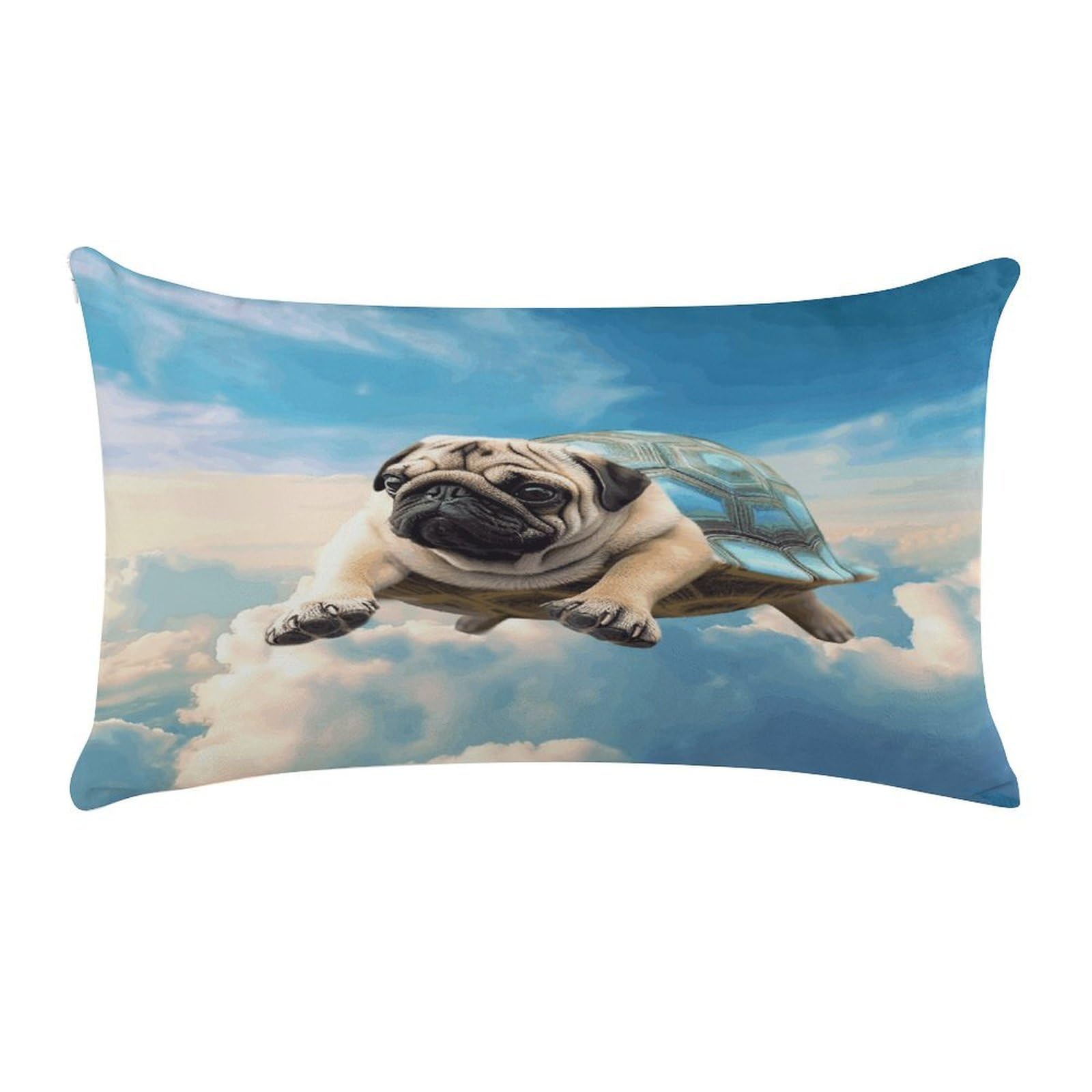 VstaDank Funny Turtle Pug Dog in The Sky Throw Pillow Cover Long Super Soft Pillow Case with Zipper Exquisite Plush Pillowcase Anti-Fading Pillow Protector Fashion Decorative Cushion Case 12 X 20 in