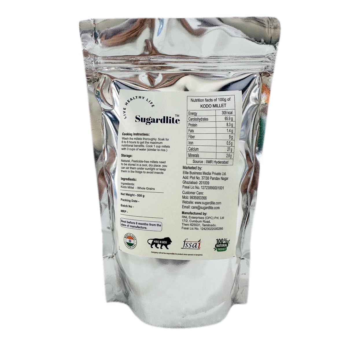 Sugardlite Kodo Millet (Unpolished) | Kodri | (Kodra/Varagu/Arikelu/Hark/Varigu) | Native Low GI Millet Rice | High Protein & 100% More Fibre than Rice | Natural Grains 1kg (500g x 2 Packs) (B0CQH4ZY8F) Amazon Price History, Amazon Price Tracker