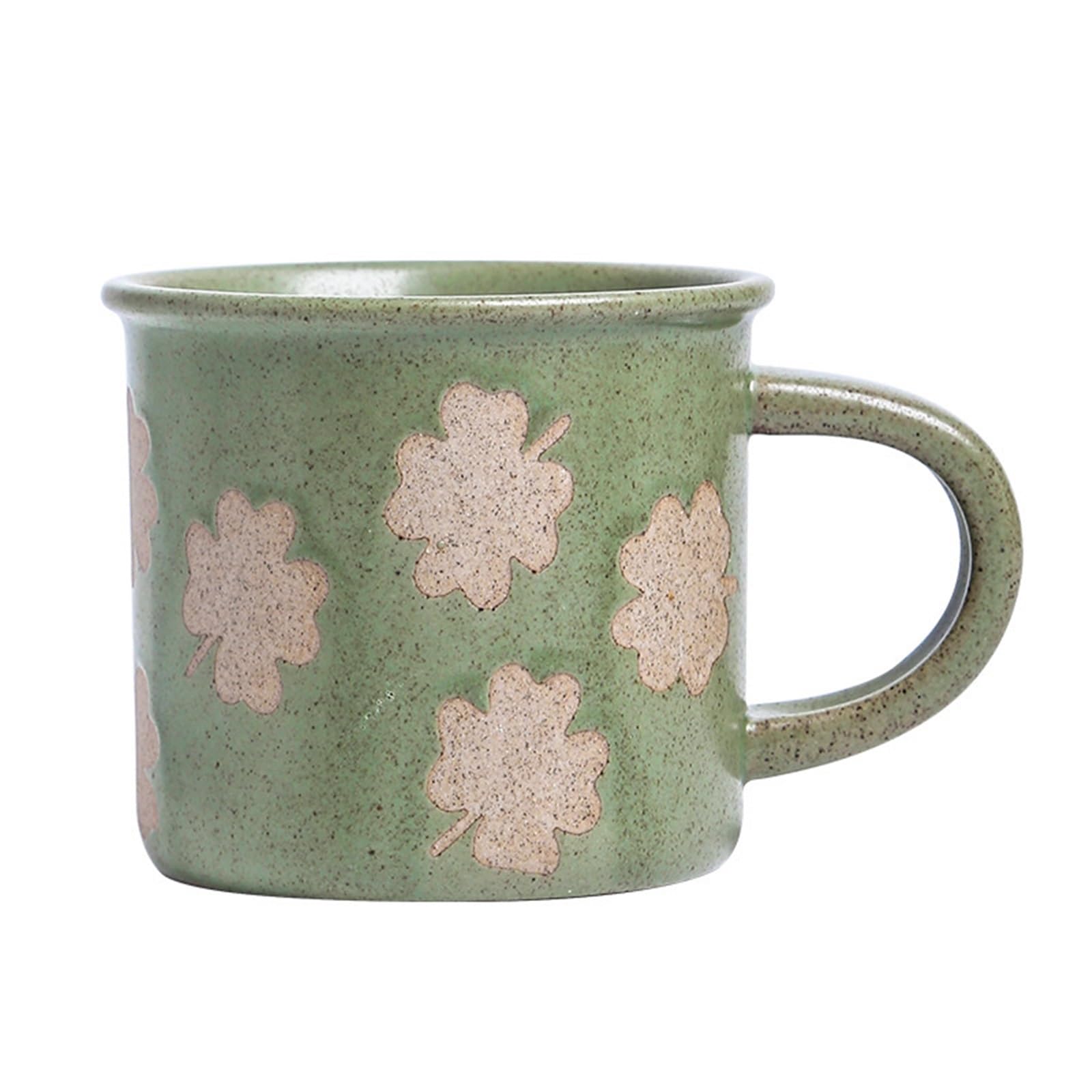 HLHLOP777 Coffee Mugs Medium-sized Stoneware Coffee Mug with Retro Leaf Pattern and Hand-painted Coffee Cup
