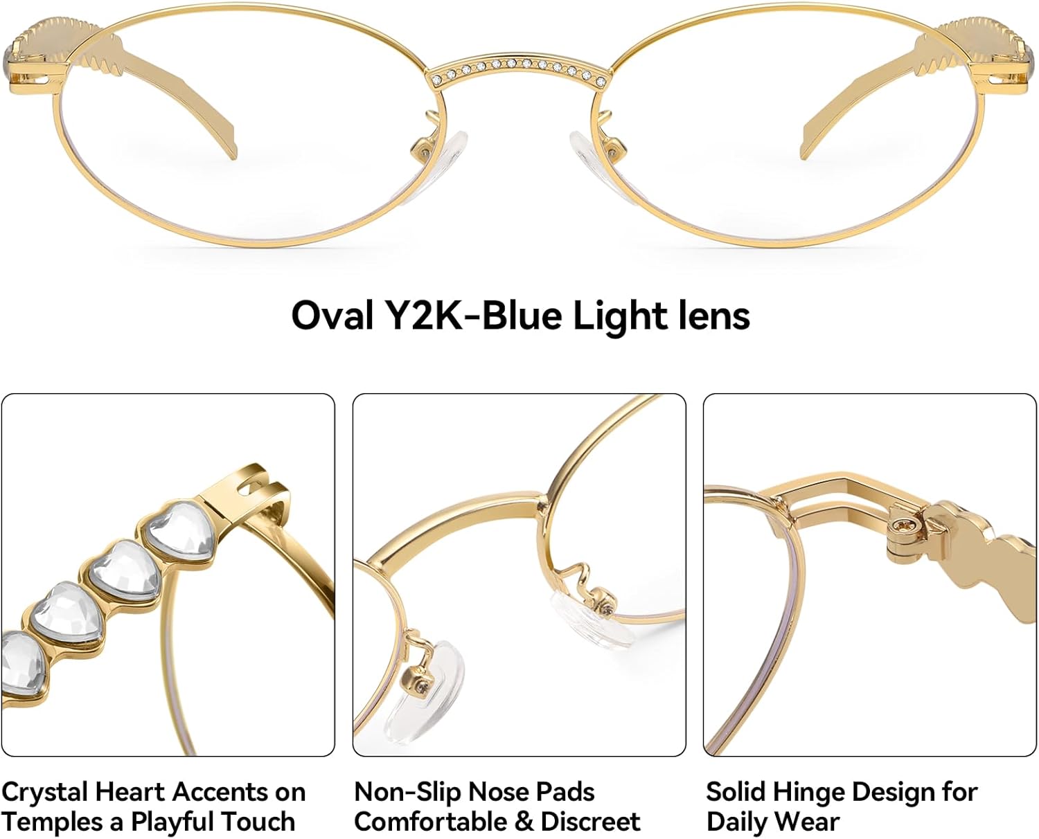 Dollger Y2k Sunglasses for Women Oval 90s Trendy Retro Small Accessories Metal Frame Sun Glasses Gold Shades UV400 Protection - Image 3