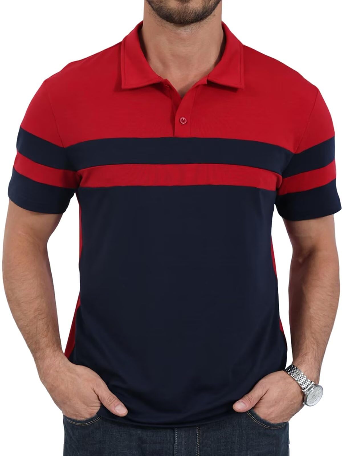 Remxi Poloshirts Herren Kurzarm Casual Gestreiftes Golf Shirt Kontrastfarbe T-Shirt für Männer Sommer Business Arbeits Polohemd