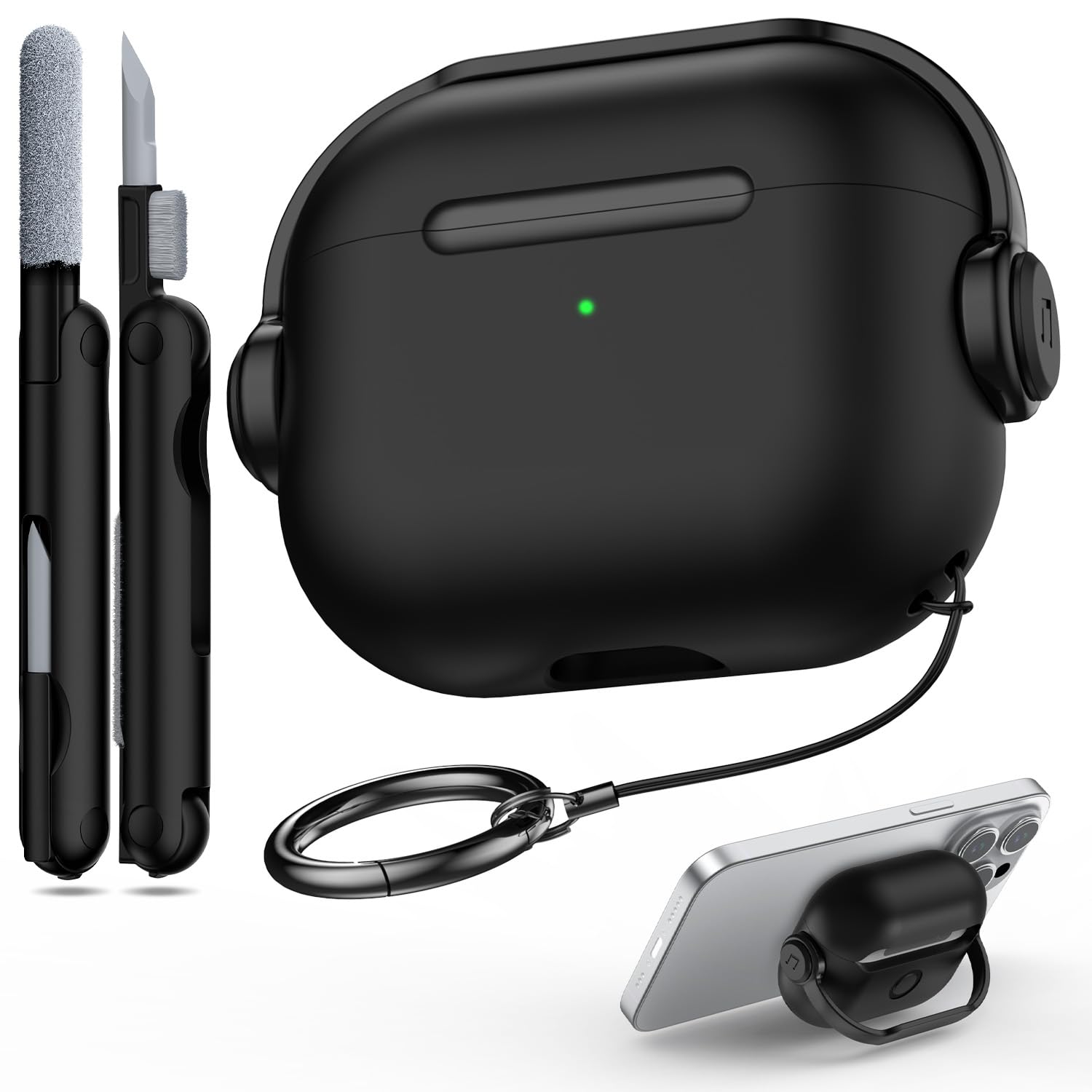 R-fun Airpods 3rd Generation Case with Secure Lock Music Headset Earphone Protective Case Cover with Cleaning Kit for Apple Airpods 3 2021 with Charging Case, Black..