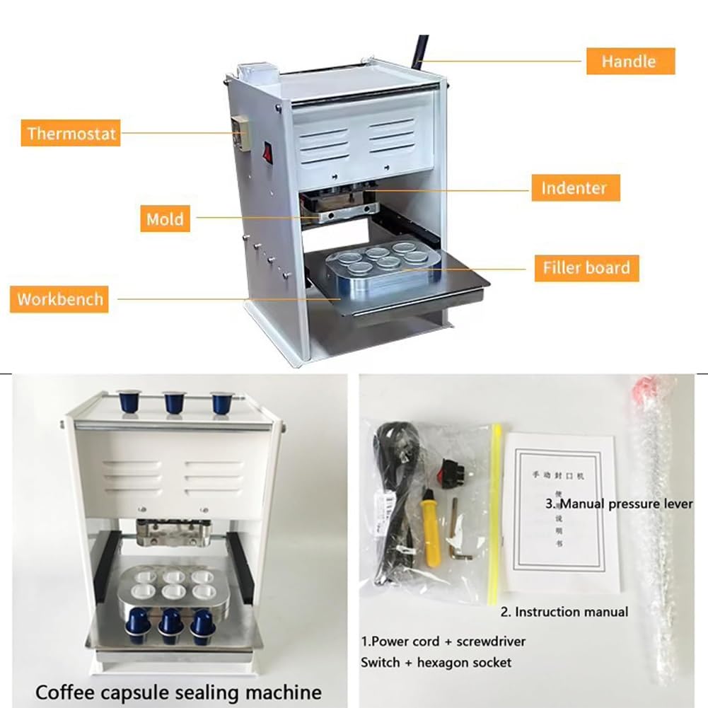 Sigillatrice manuale per capsule di caffè, sigillatrice automatica per capsule di caffè da 37 mm, 2/4/6 fori, ideale per cuciture e tappature efficienti