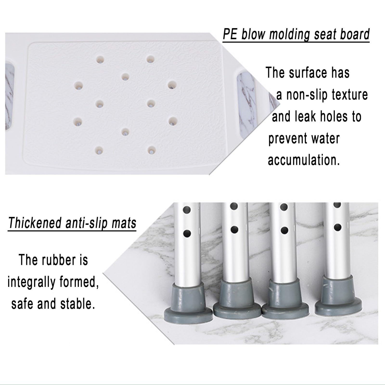 Silla De Ducha para Personas Mayores, Asiento De Ducha con Respaldo, Silla De Ducha Soporta hasta 120 Kg, Altura Regulable, Silla De Baño con Almohadillas Antideslizantes para Discapacidad