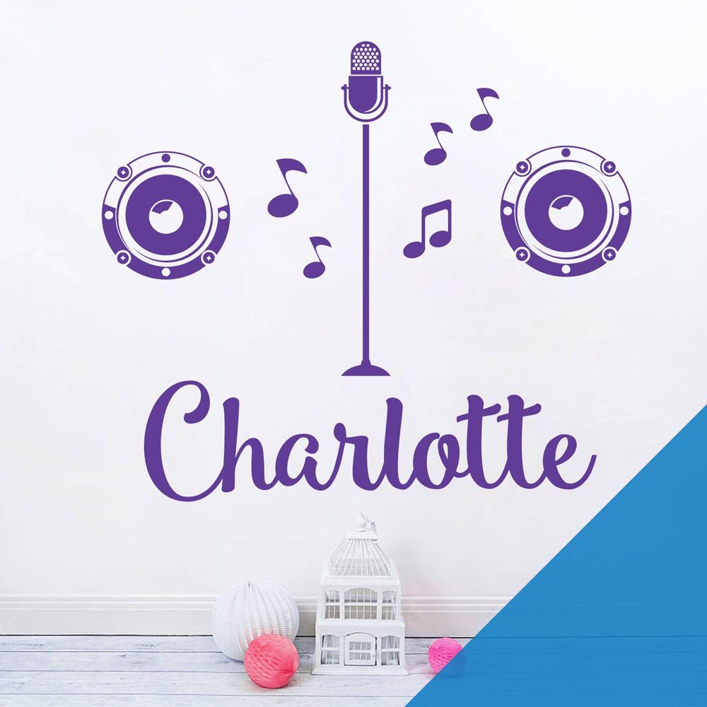 Personalised Name Girls Wall Art Sticker - Popstar, X Factor, Singer, Karaoke, Microphone, Music [Large] [Ocean]