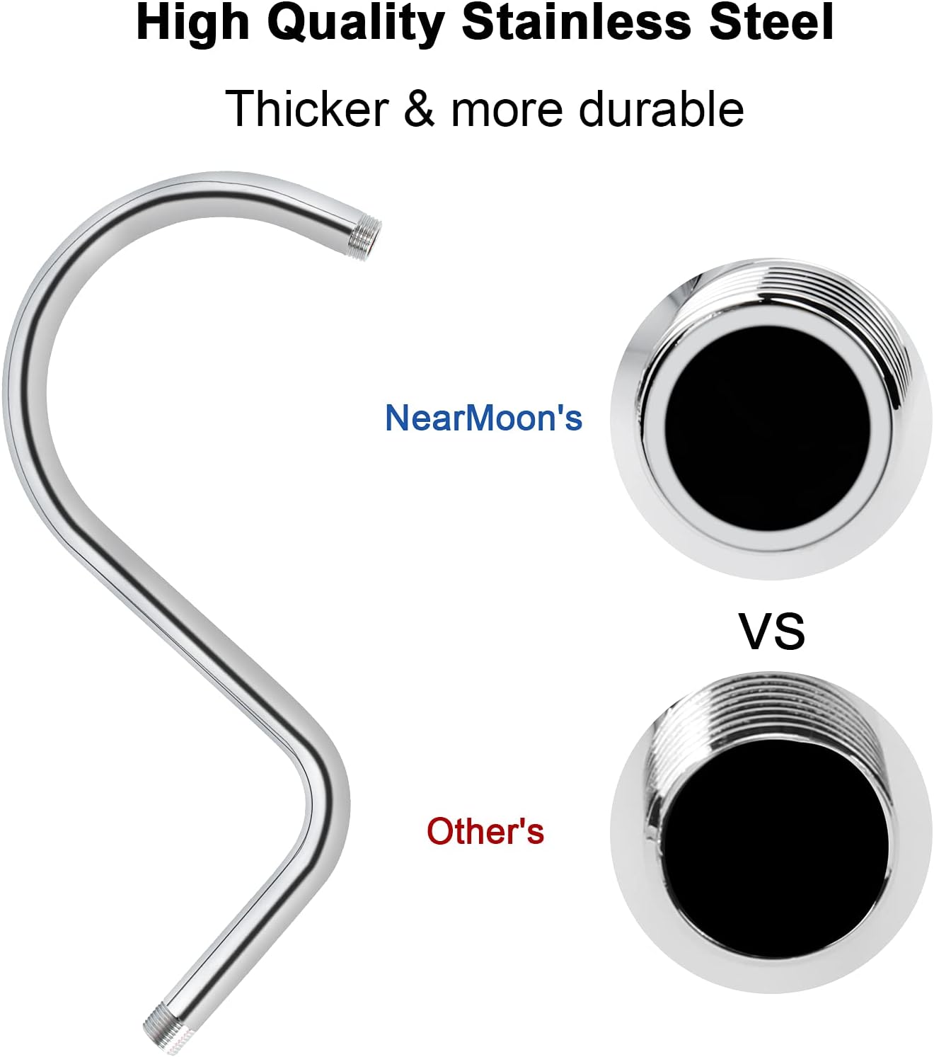 NearMoon High Rise S Shape Shower Extension Arm, Shower Head Extender Shower Arm with Flange, Standard 1/2" Connection- Bathroom Accessory, 13 Inch (Chrome Finish)