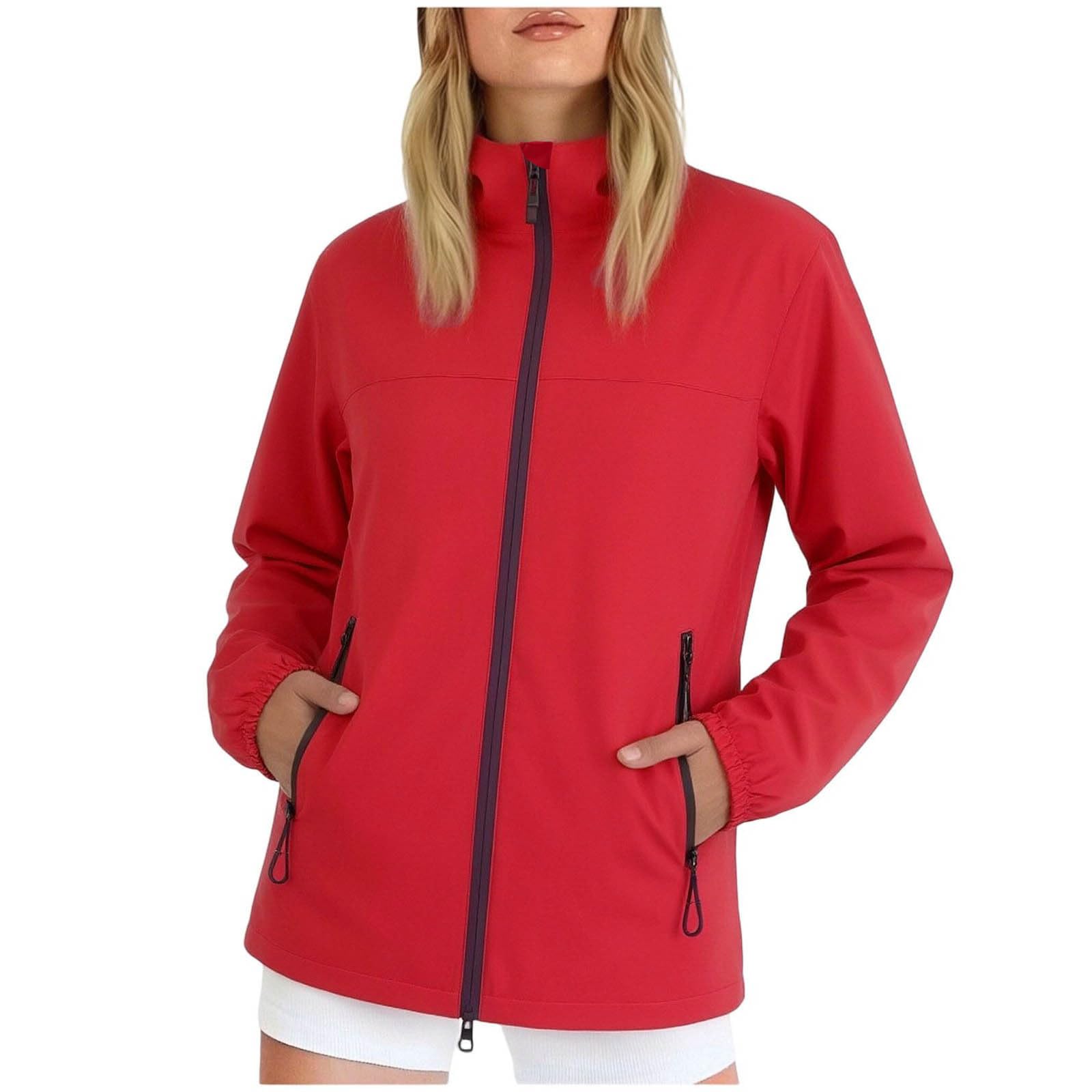 Generico Giacca a Vento Donna Sport Giacca Impermeabile Antipioggia Leggera Giacche a Vento Lungo Antivento Trench Impermeabile Cappotto con Cappuccio Raincoat per All'aperto Campeggio Trekking