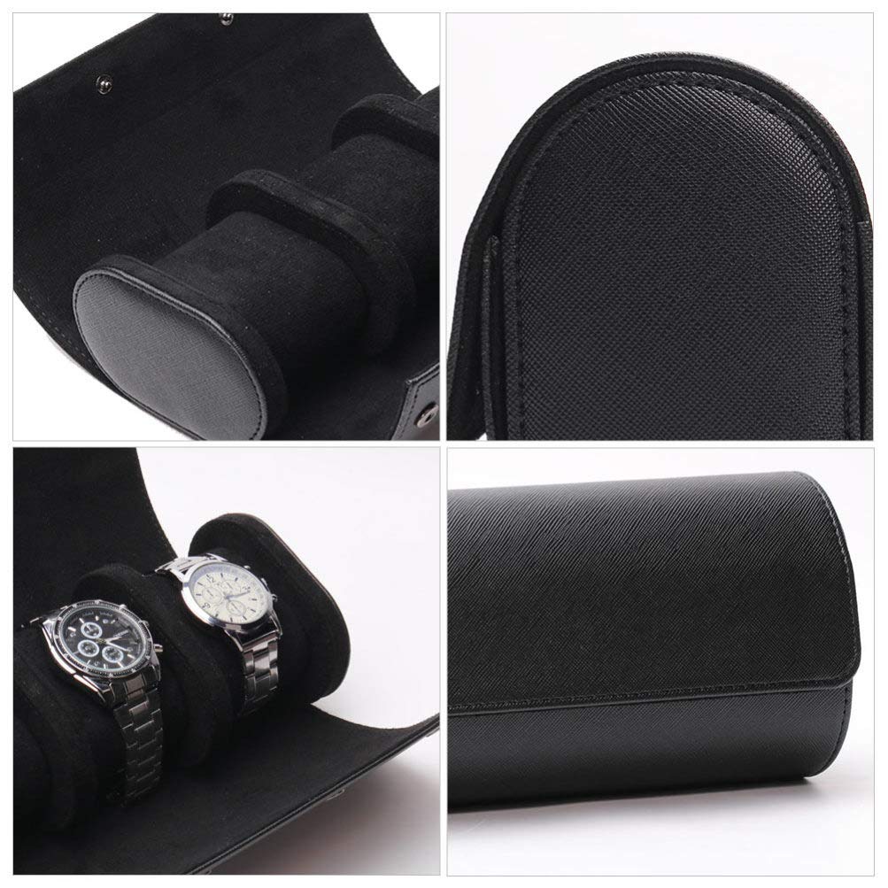 Scicalife Étui de Voyage de Rouleau de Montre - Boîte de Rangement pour Montre Ronde Rétro Améliorée Rangement pour Montre à 3 Fentes en Cuir PU