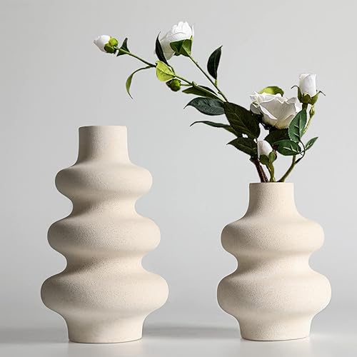 Juego de jarrones redondos de cerámica blanquecina, 2 piezas, 3.5 pulgadas, ideal para decorar cualquier habitación