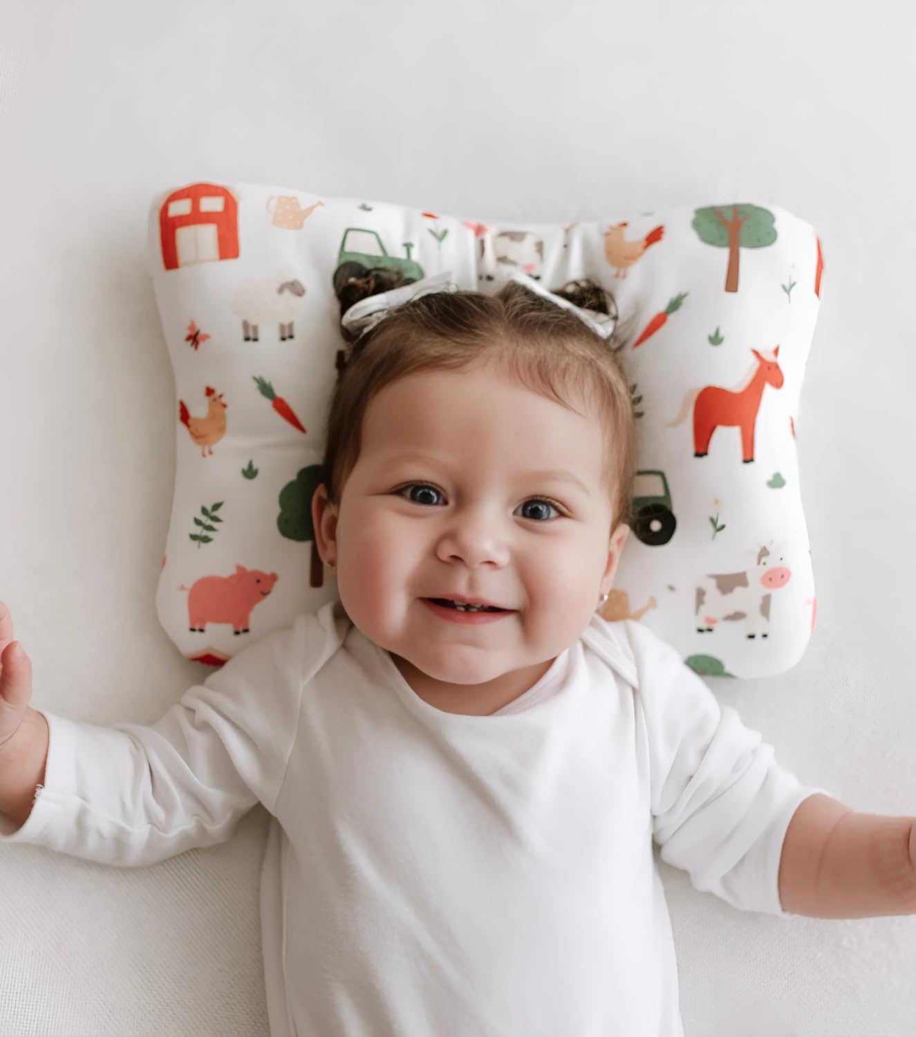 Stork Drop - Baby Support Pillow with Gentle Head & Neck Cushioning, Farmyard Animals, Standard