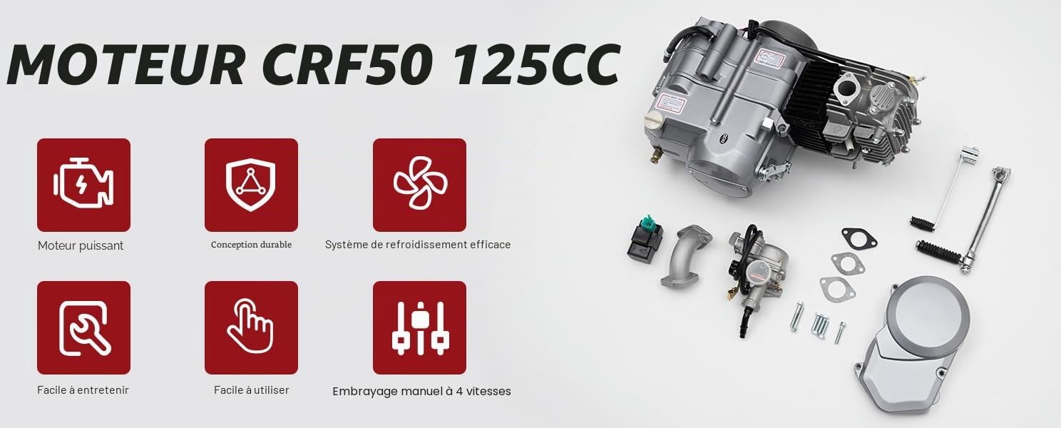 Moteur monocylindre 125 CC 4 temps, refroidi à l'air manuel avec démarrage à pédale et embrayage manuel, pour moteur Dirt Bike Pit Bike