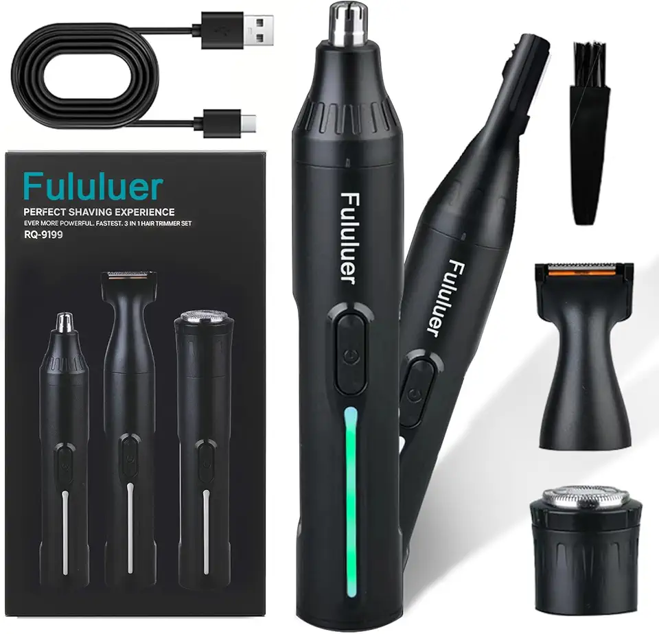 Fululuer Nose Hair Trimmer for Mens and Women | Rechargeable 4-in-1 Ear, Nose, Eyebrow &amp; Beard Trimmers | 8500 RPM | USB Charging | Washable, LED Indicator (Midnight Black)