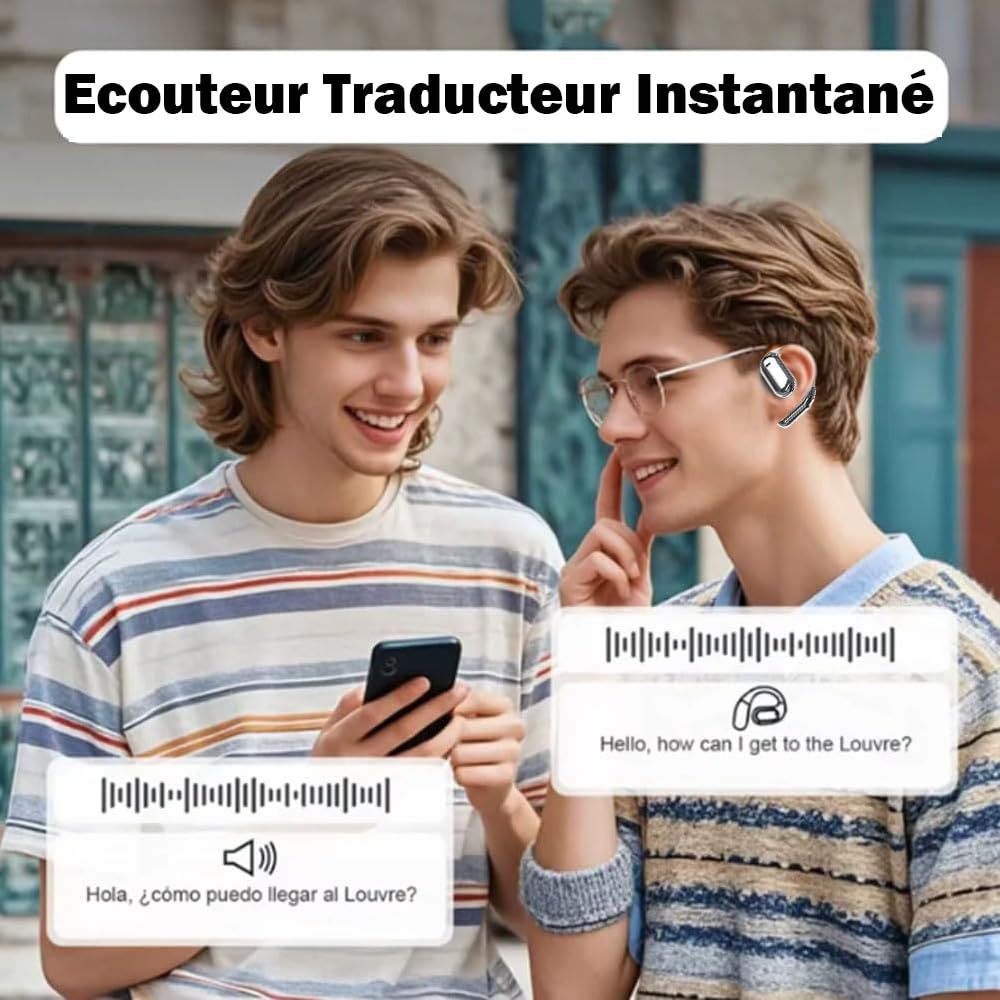 Ecouteur Traducteur Instantané sans Fil IPX5 Étanche Bluetooth Réducteur de Bruit pour Voyage