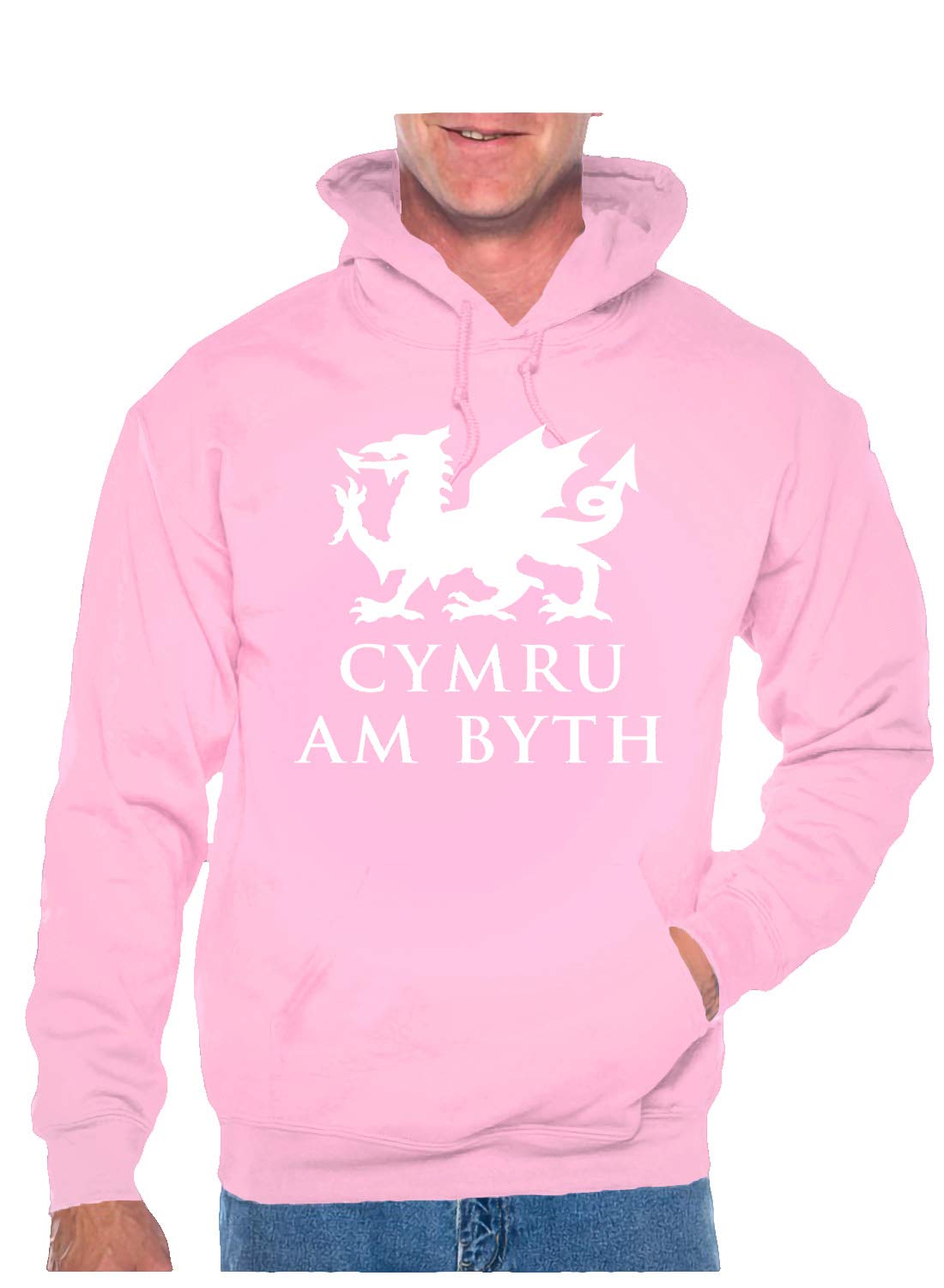 Print4u Unisex Pink Adult Hoodie Welsh Dragon Am Byth Cymru Small