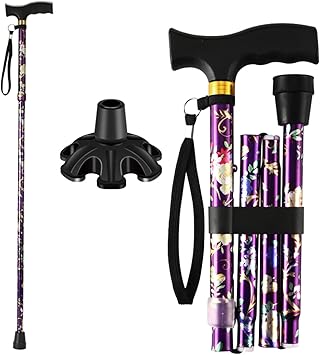 Walking Cane LIXIANG Cane for Man/Woman | Mobility & Daily Living Aids | 5-Level Height Adjustable Walking Stick | Comfortable Plastic T-Handle Portable Walking Stick Folding Cane