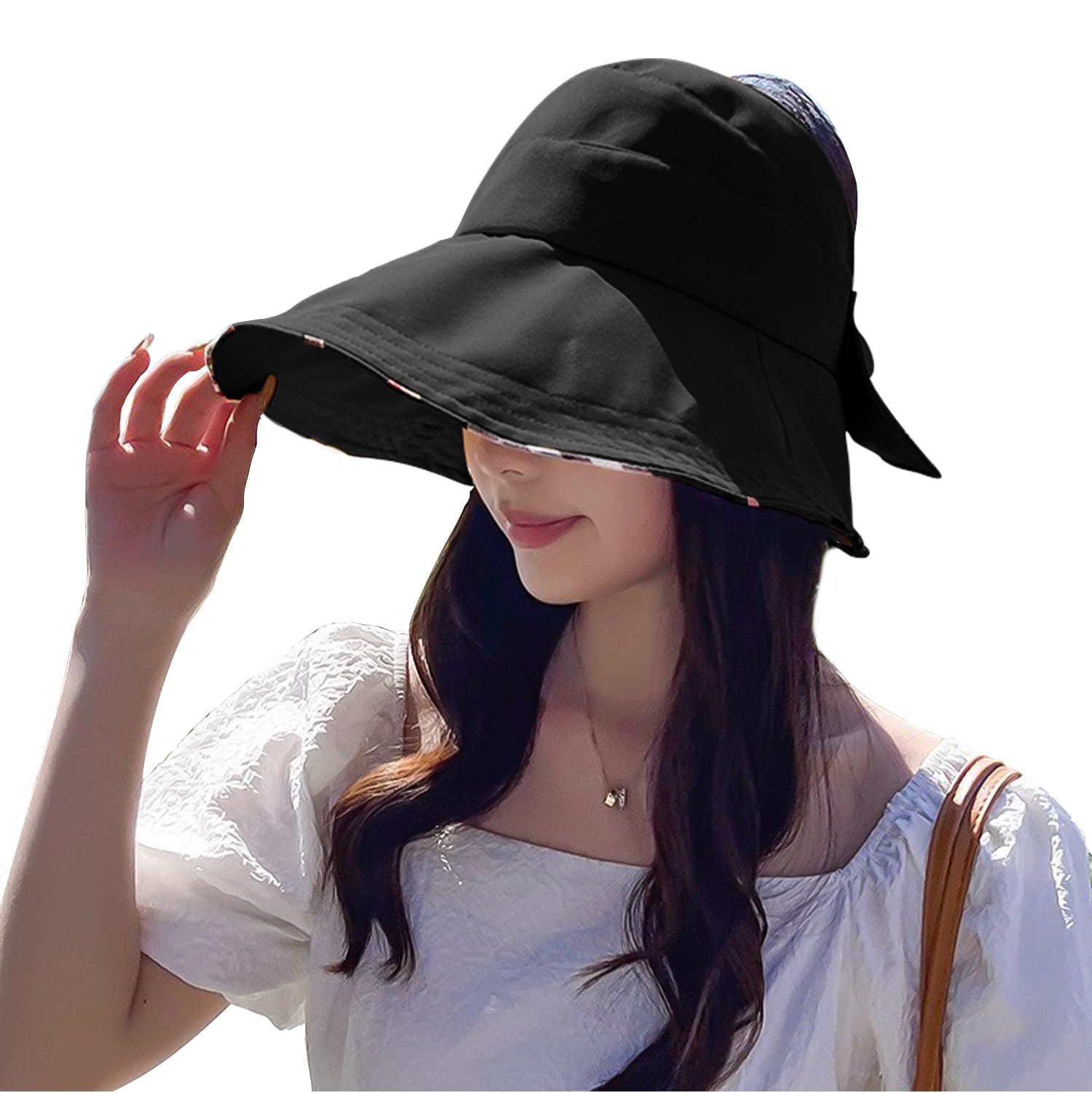 CiyuhomeBowtie Sun Visor Hats for Women Soft Wide Brim Ponytail Summer Topless Beach Golf Hat UV Packable Foldable Travel