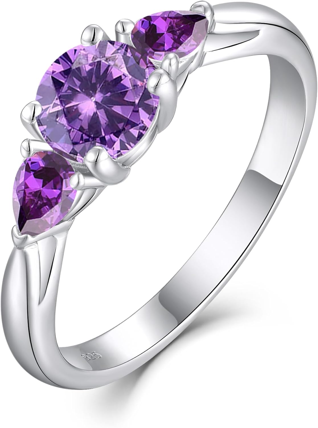 Engagement Rings 925 Sterling Silver Promise Rings for Women, Round Cut 3-Stone Wedding Rings Birthstones for Jewelry Gift