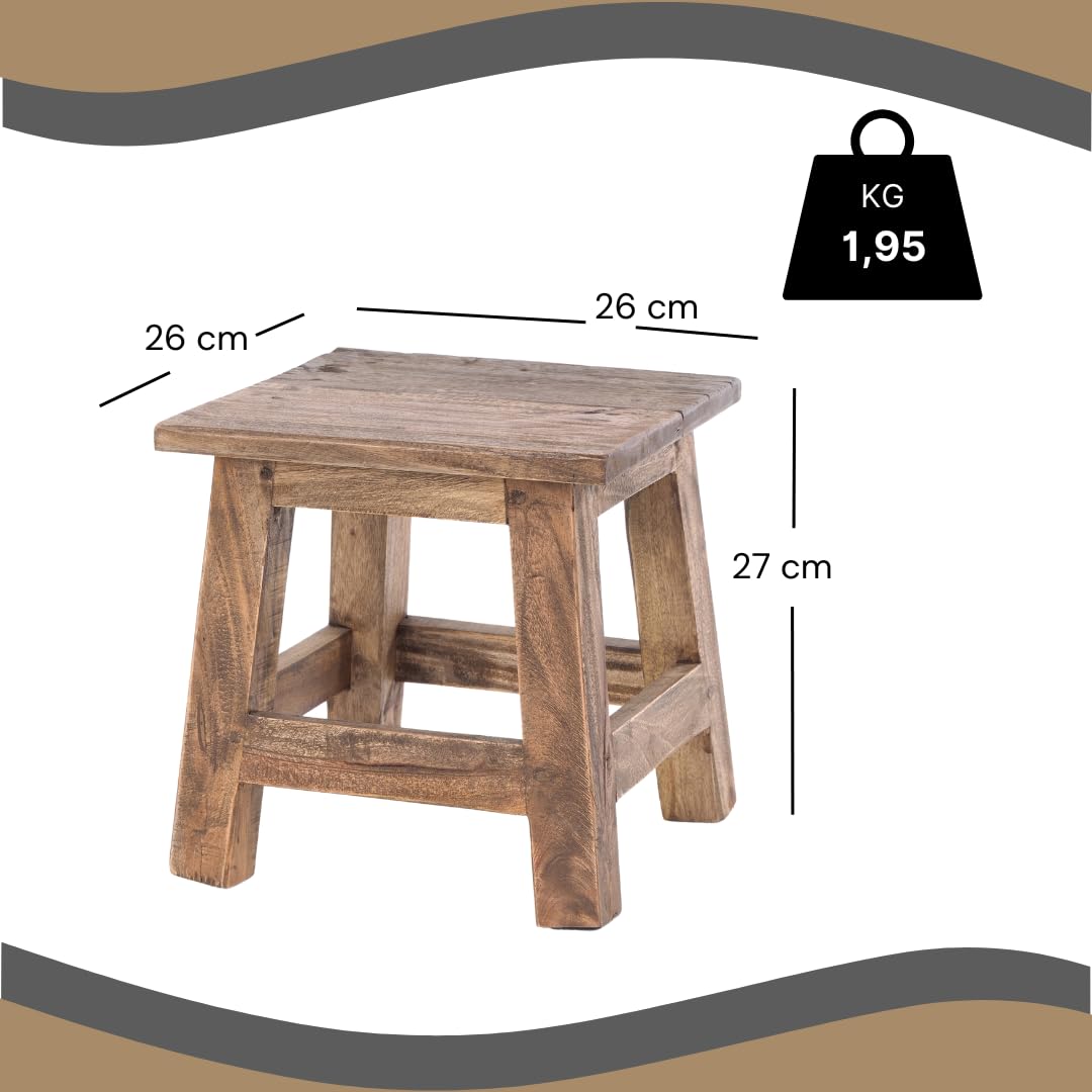 DESIGN DELIGHTS RUSTIKALER Vintage FUSSHOCKER PALO | 27,5x26x26cm (HxBxT), Mahagoni Recyclinholz | Holzhocker, Sitzhocker, Beistelltisch, Blumenhocker | Farbe: 01 Natur-Vintage