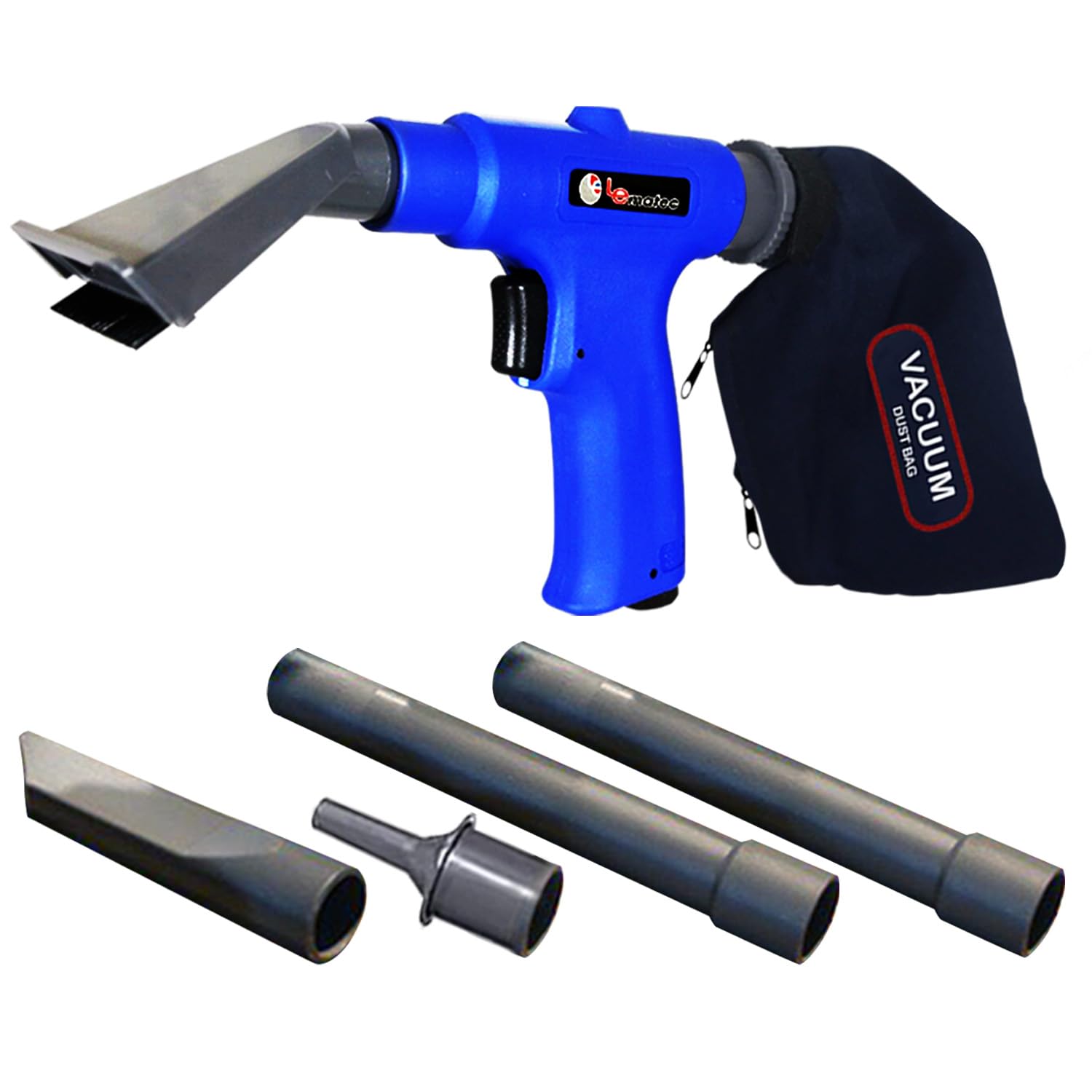 LEMATEC Dual-Action Pneumatic Vacuum & Air Blow Gun with 6 Attachments - 150 PSI Multi-Functional Air Compressor Tool for Automotive & Workshop Cleaning - Vacuum-blower