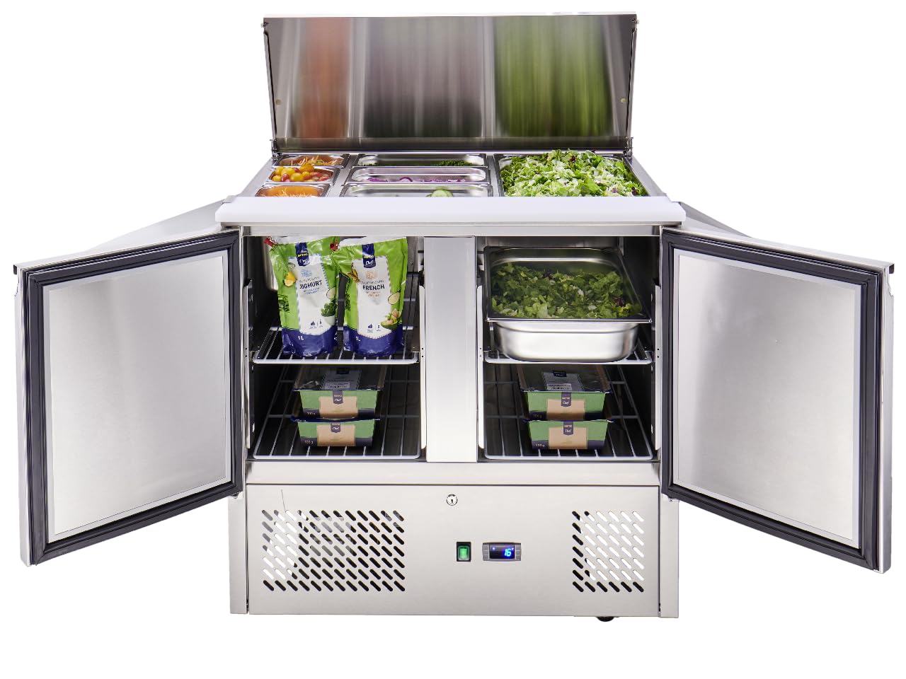METRO Professional Mesa refrigerada Saladette GSA3600 con superficie deslizante y cajones frigoríficos, 239 L, mesa frigorífica para hosteleria