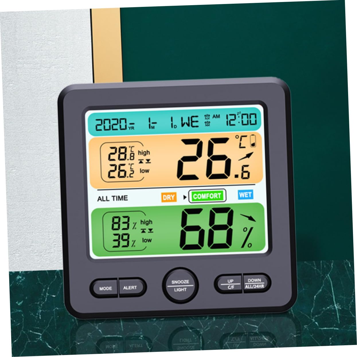 Artibetter Misuratore Di Umidità Digitale e Termometro Da Tavolo Monitor Di Temperatura e Umidità Per Casa Design Compatto Grande Schermo Lcd