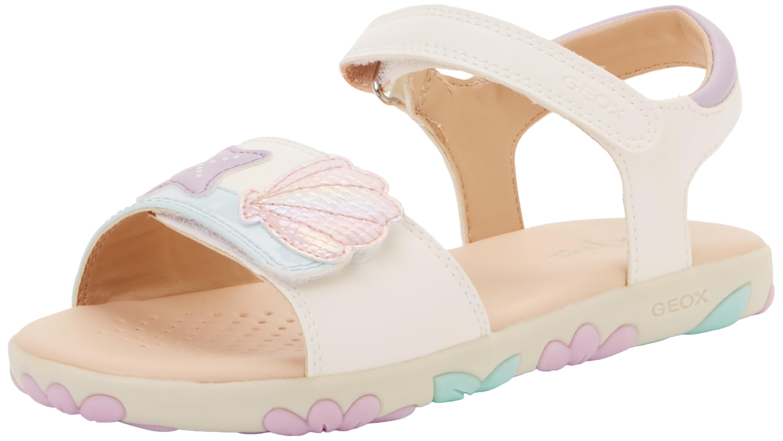Geox J Haiti Girl Sandal, White/LT Pink, 26 EU